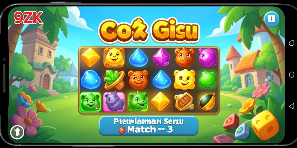 Tangkapan layar menampilkan gameplay menarik di 9ZK saat mencocokkan objek.