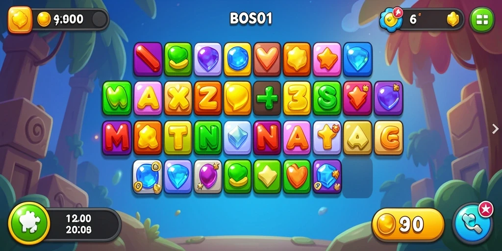 Tampilan gameplay BOS01 yang penuh warna dan menarik.