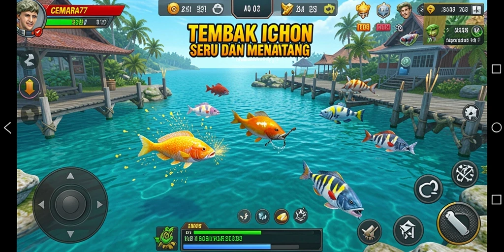 Tampilan gameplay seru CEMARA77 dengan berbagai ikan untuk ditangkap.