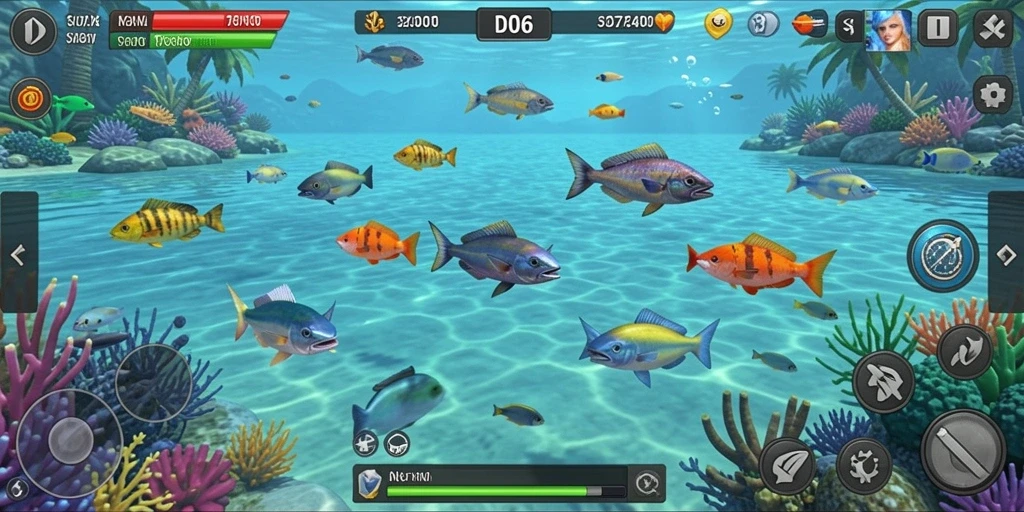 Tangkapan layar D06 yang menampilkan aksi menembak ikan.