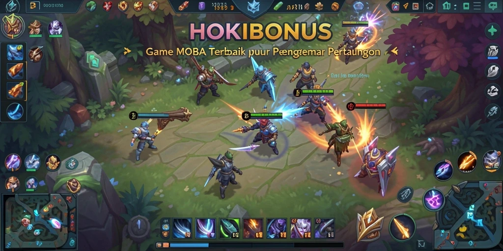 Tampilan pertempuran seru di HOKIBONUS dengan karakter yang beragam.