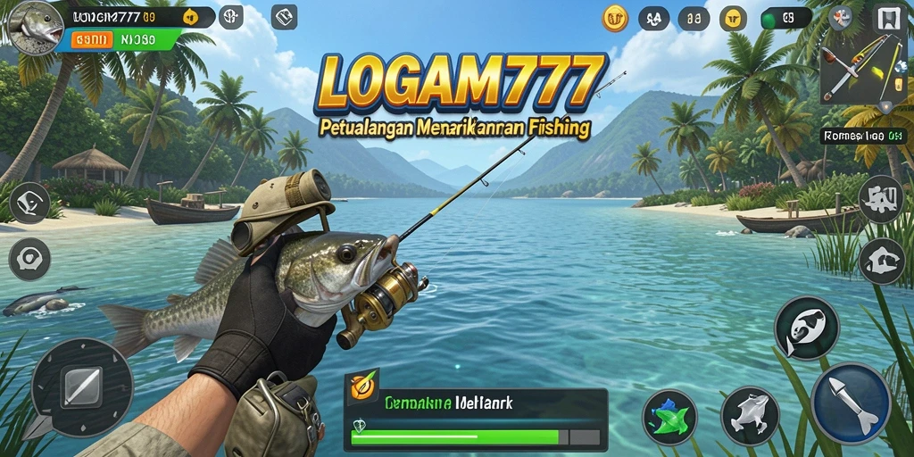 Screenshot gameplay LOGAM777 menampilkan pengalaman memancing yang seru.