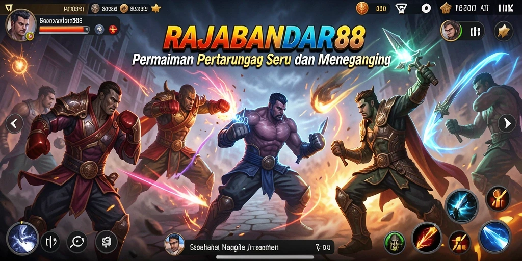Tampilan gameplay seru di RAJABANDAR88 dengan karakter yang bertarung di arena.
