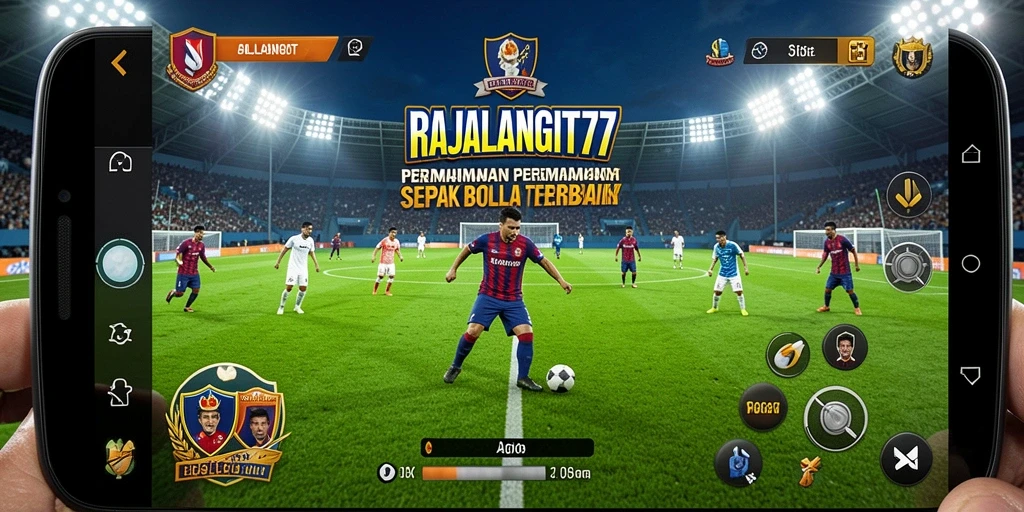 Tangkapan layar utama RAJALANGIT77 menampilkan aksi seru permainan sepak bola.