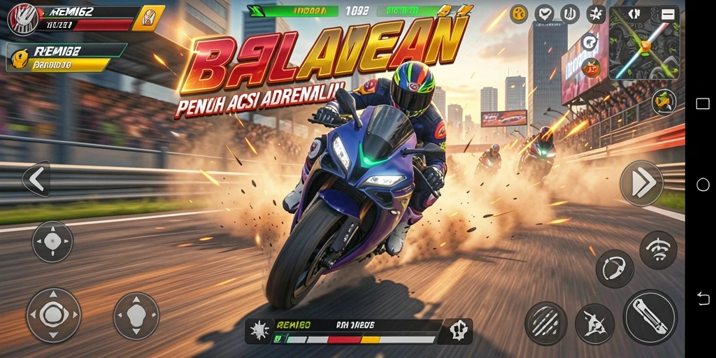 Tampilan gameplay balapan motor yang penuh aksi.