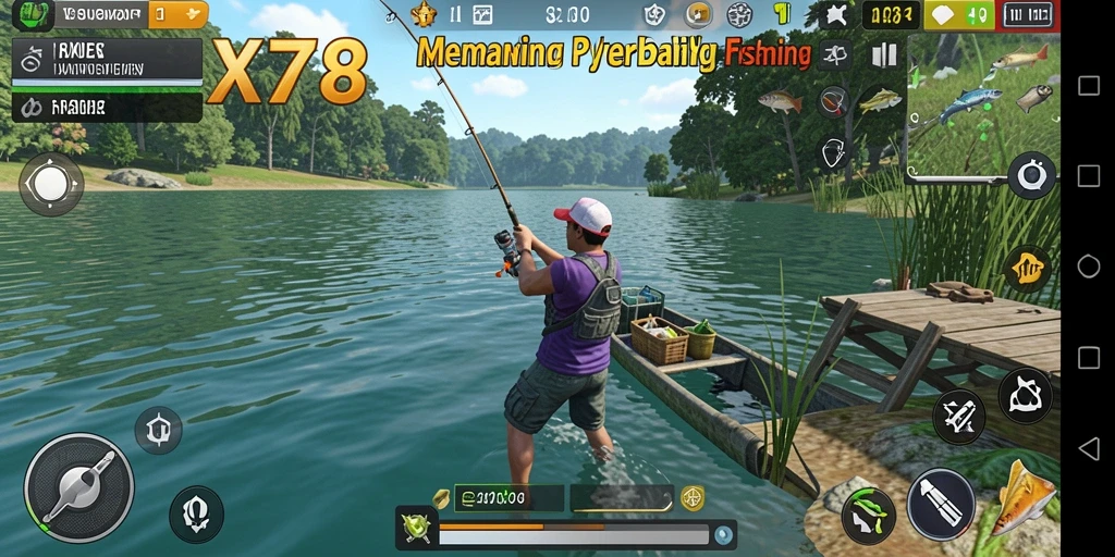 Tampilan gameplay X78 dengan pengalaman memancing yang seru.